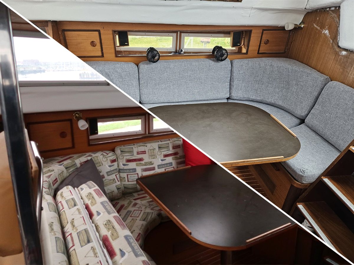 Coussins de carré de bateau, avant et après réfection par sail & stitch